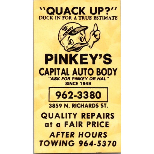 Pinkey's Capital Auto Body 3859 N Richards St Milwaukee WI Business Card AI9-M28
