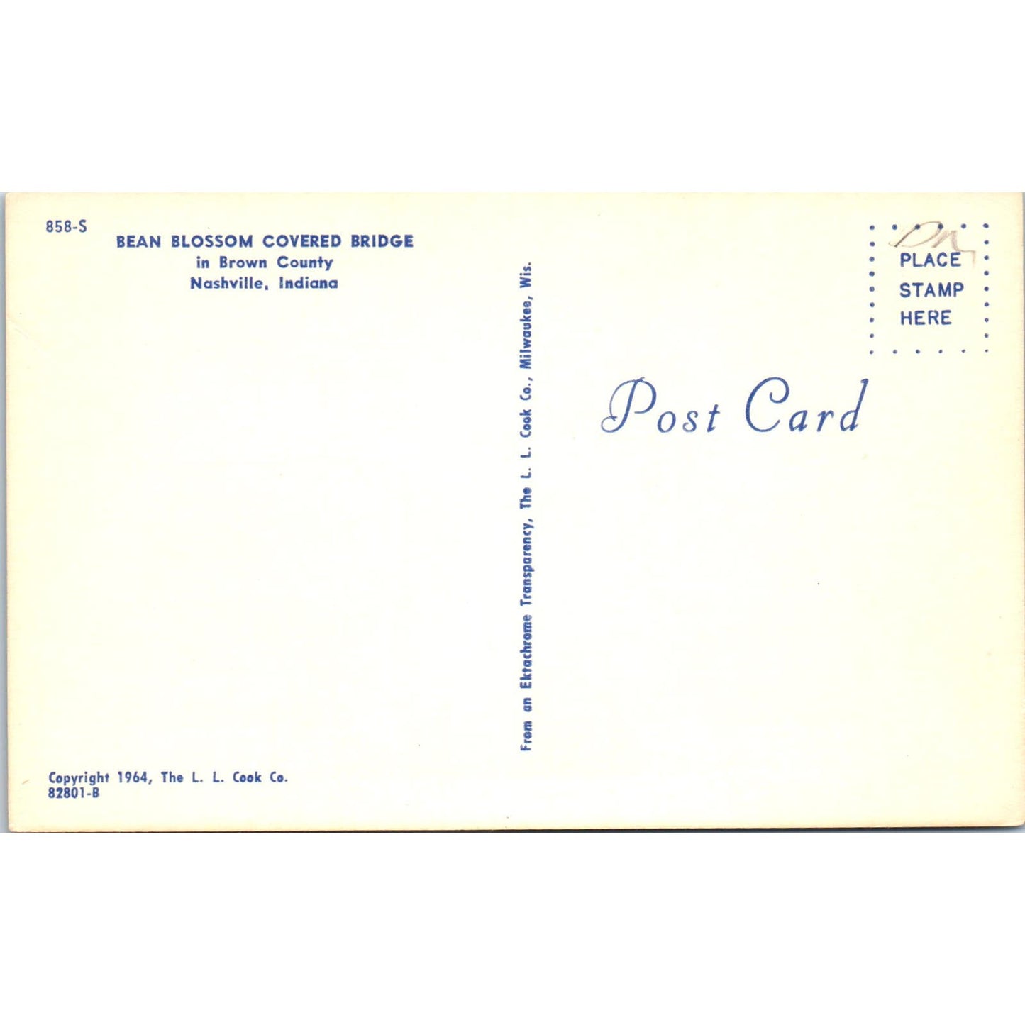 Bean Blossom Covered Bridge Nashville IN Vintage Covered Bridge Postcard PD3