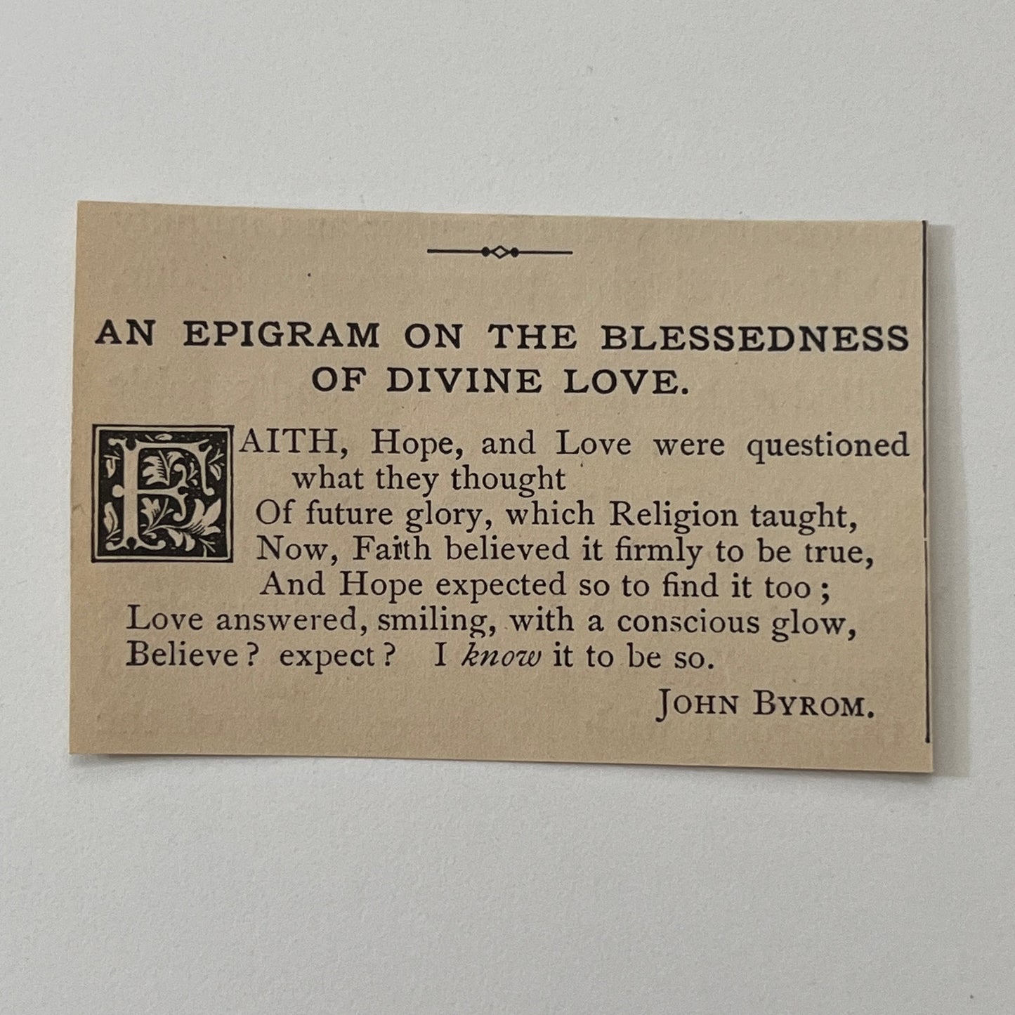 An Epigram on the Blessedness of Divine Love - John Byrom 1884 Poem AG3-S1