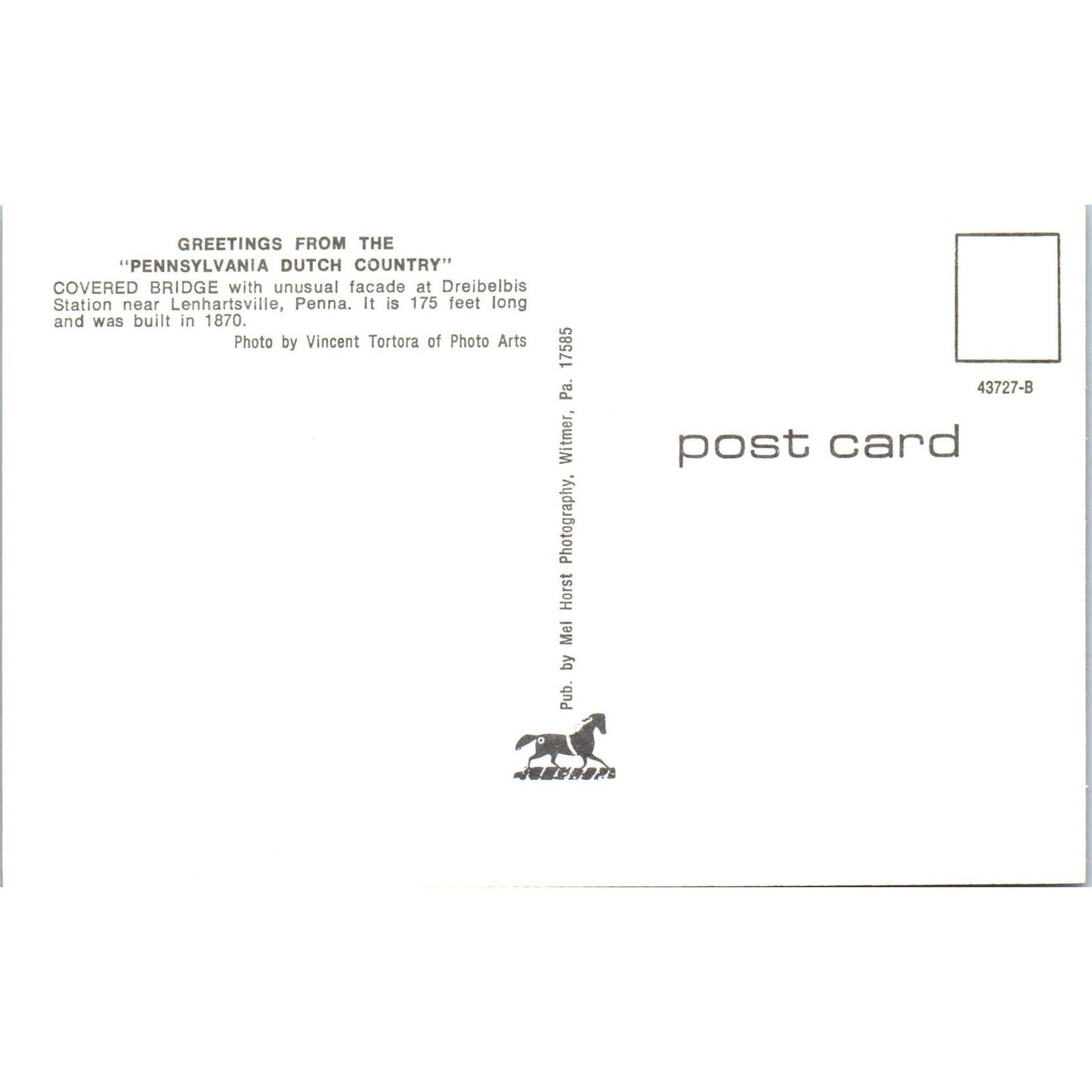 Lenhartsville Covered Bridge PA Dutch Country Vintage Bridge Postcard PD1