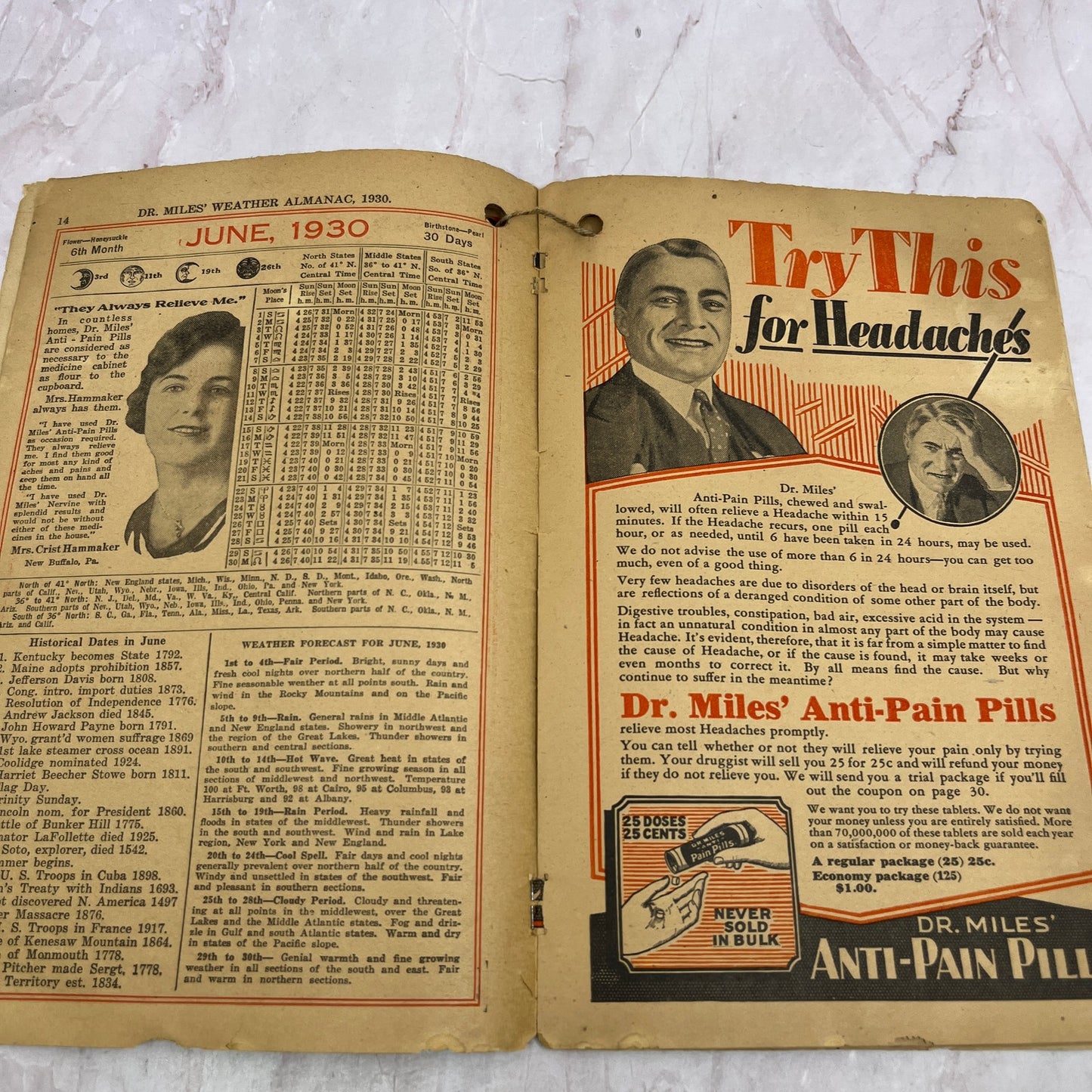1930 Dr. Miles New Weather Almanac Elkhart Indiana TJ5-E1