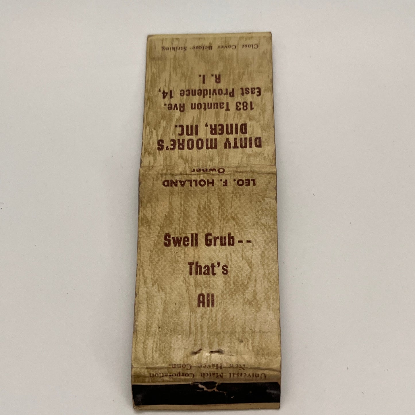 Dinty Moore's Diner Inc Providence RI Vintage Matchbook TB6-MB2-15