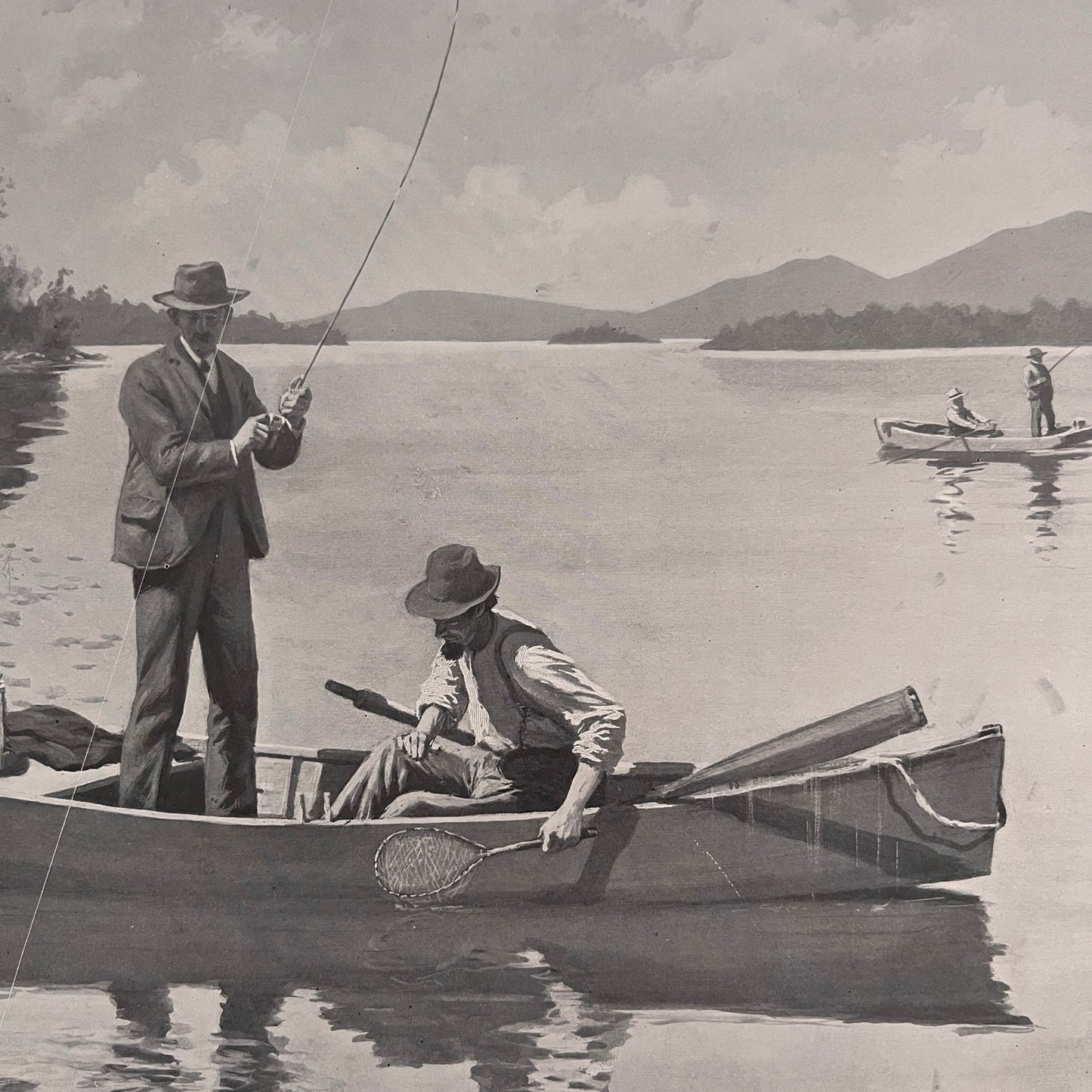 Black Bass Fishing - Boat Fishing Scene Original 1904 A.B. Frost Art Print V26-4