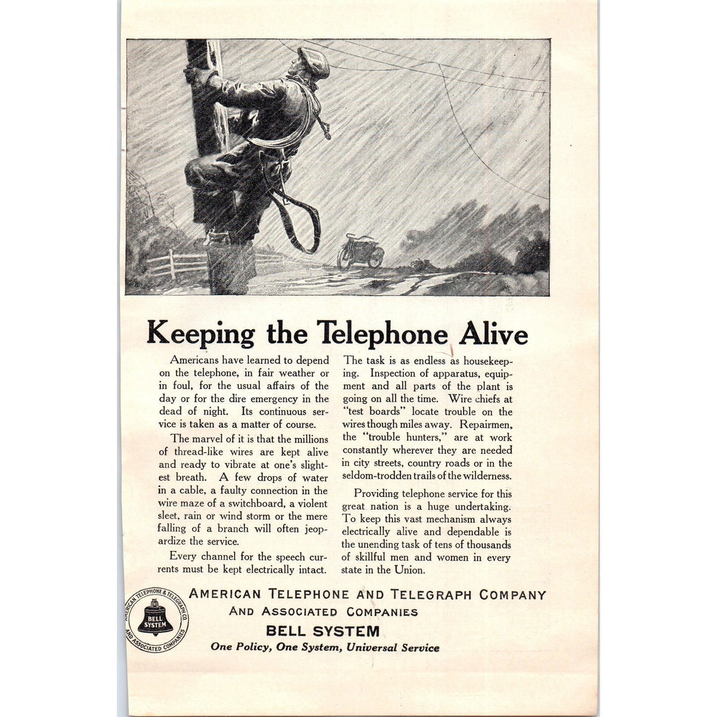 Bell System - Keeping the Telephone Alive 1924 Magazine Clip D23