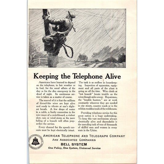 Bell System - Keeping the Telephone Alive 1924 Magazine Clip D23
