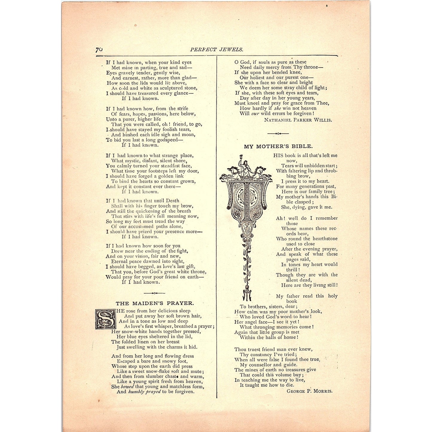 Regret - Sheltering Arms, The Maiden's Prayer Parker Willis 1884 Poem TA5-CJ-3