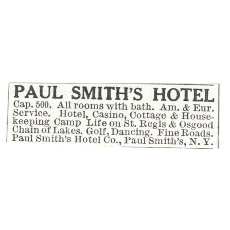Paul Smith's Hotel St. Regis & Osgood Lakes NY c1918 Advertisement AE5-SV5