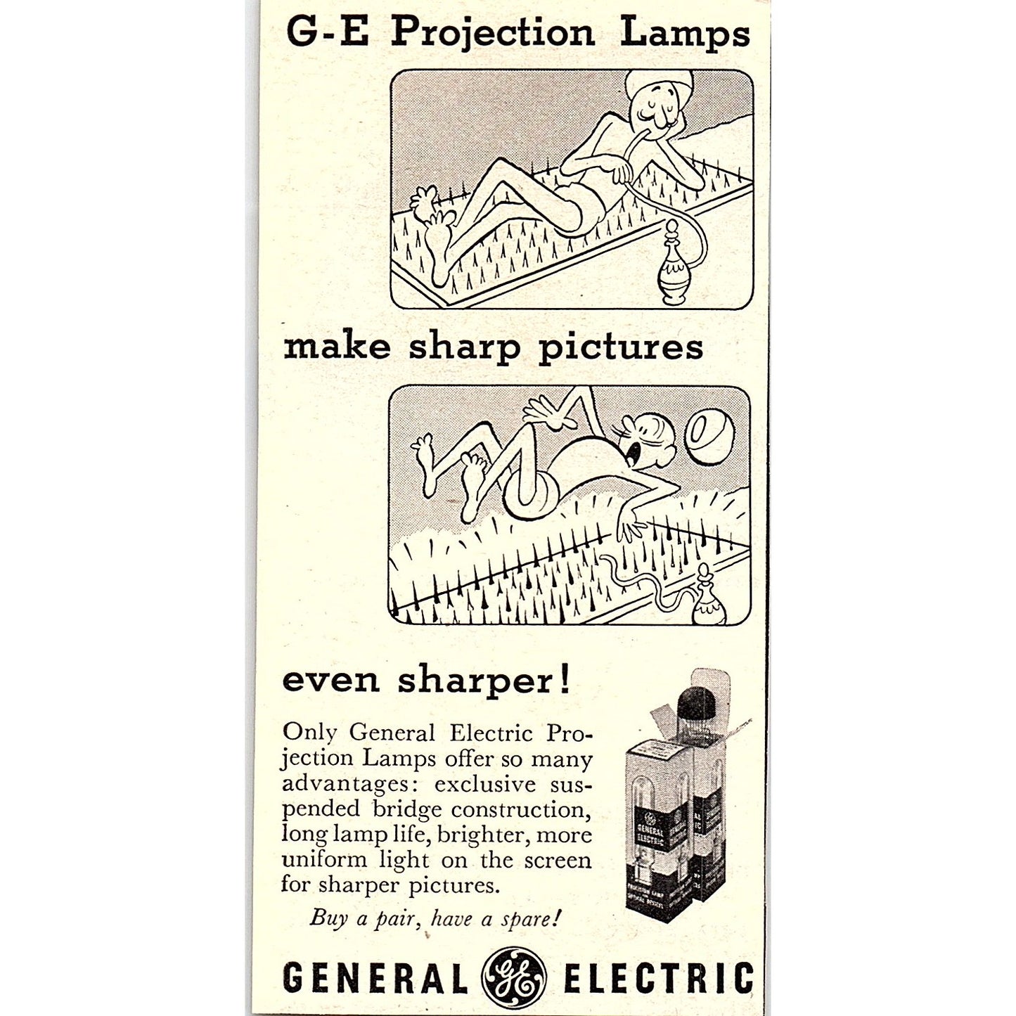 GE Projection Lamps Bed of Nails Cartoon 1956 Magazine Ad AG7-M7