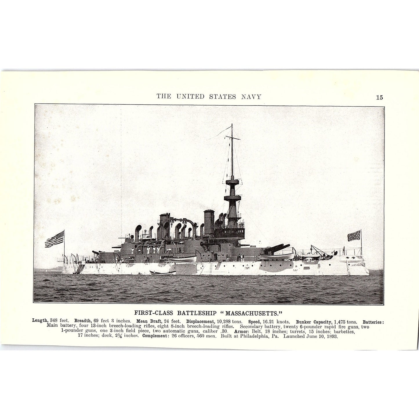 Armored Cruiser California, Battleship Massachusetts Double Sided 1910 AF6-20