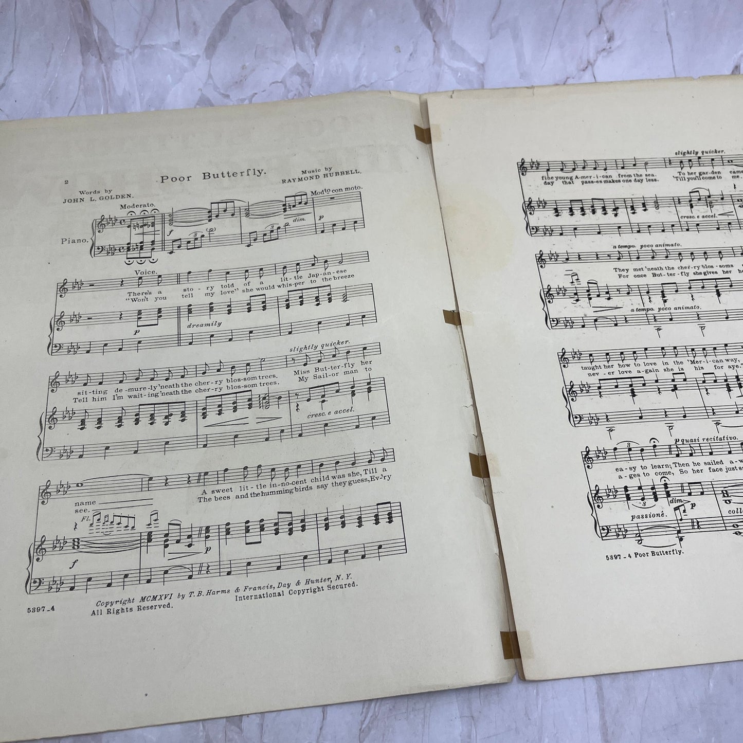 1916 Poor Butterfly The Big Show at the NY Hippodrome Antique Sheet Music Ti5