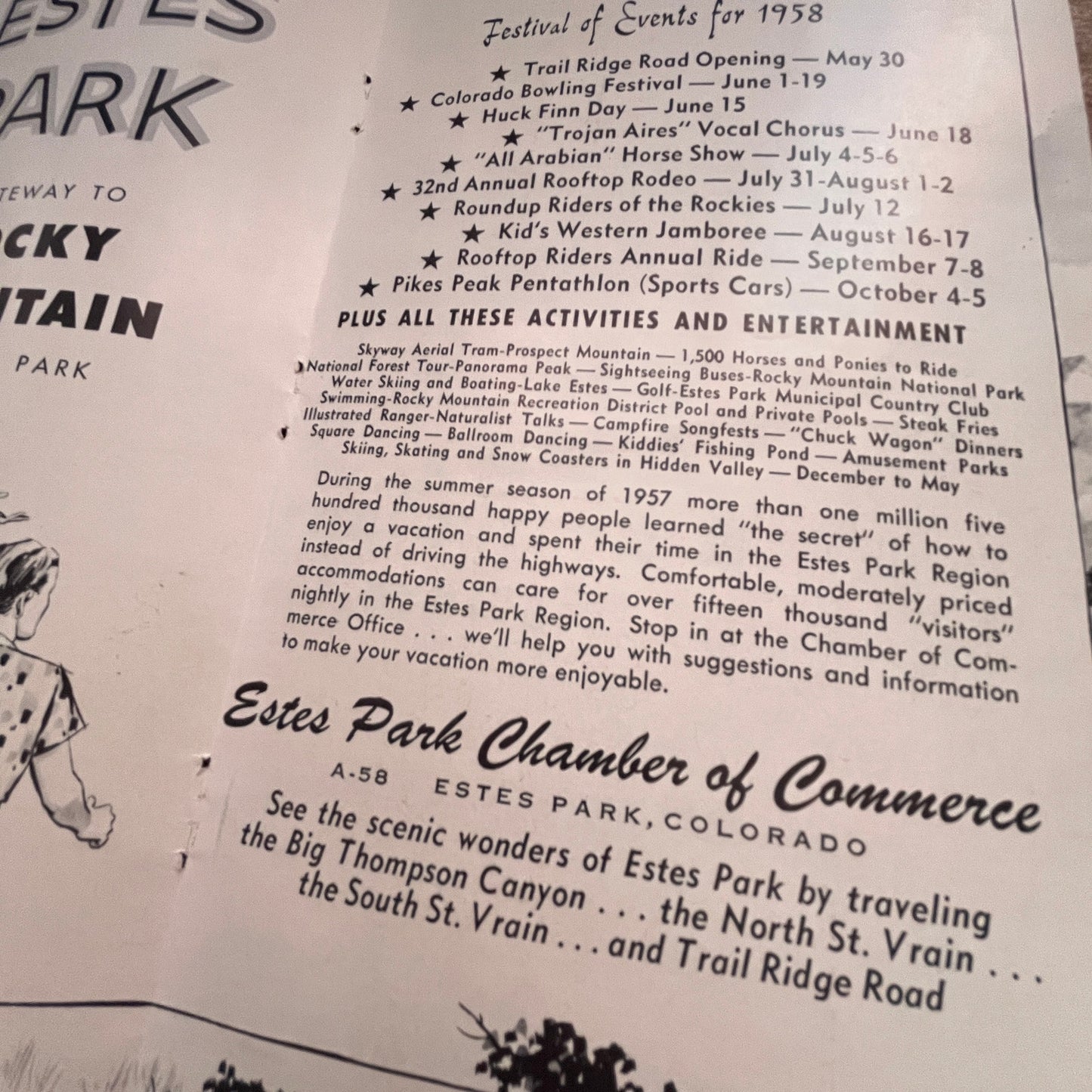 1858 Estes Park Colorado Festival of Events Schedule Fold Out CO 1958 Ad AG1-8