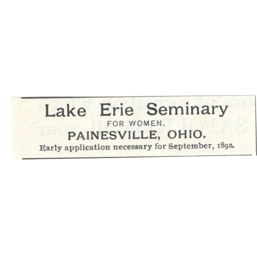 Lake Erie Seminary for Women Painesville OH 1892 Ad AG2-S24