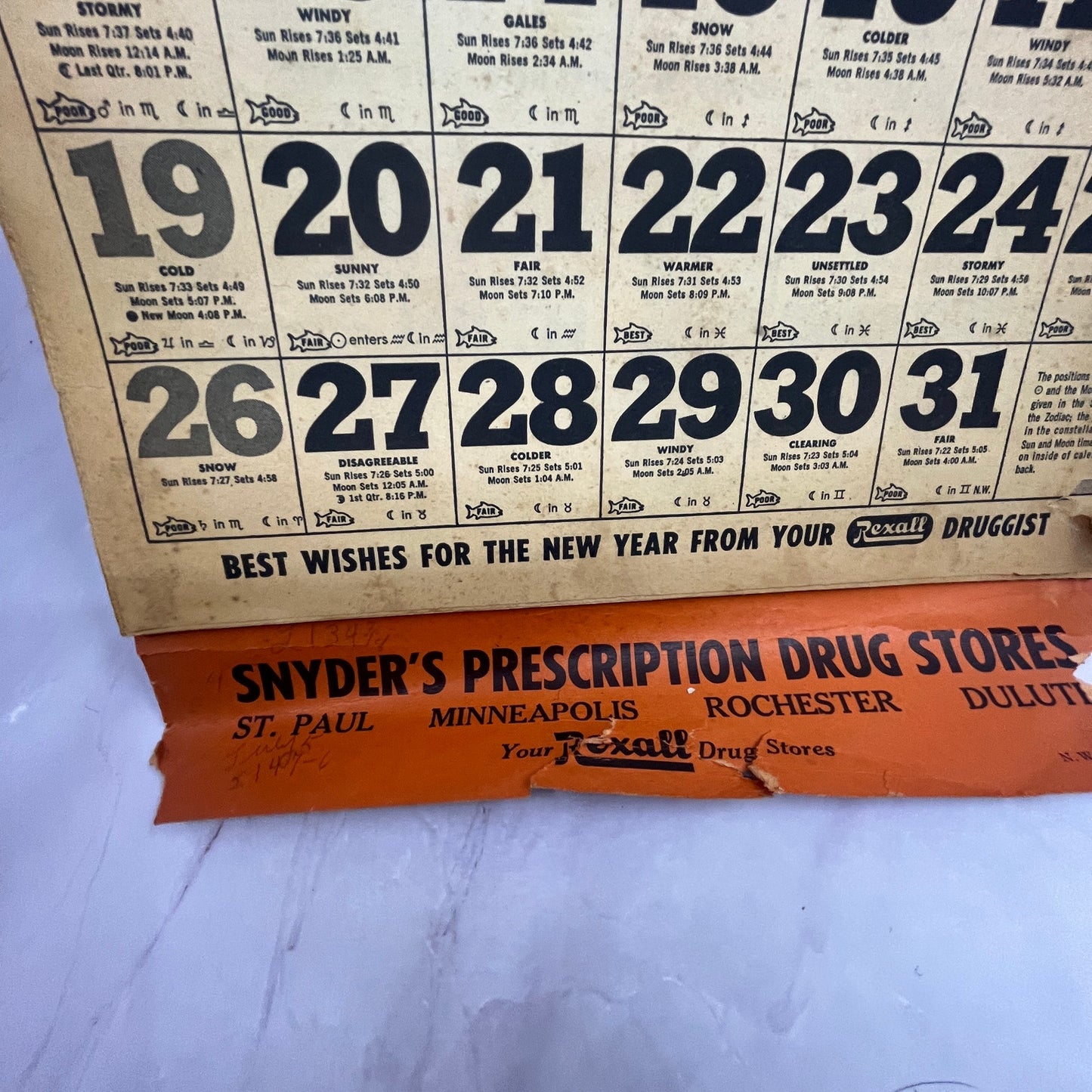 1958 Bill Scrimgeour Rexall Drugs Calendar Lester Prairie MN V23