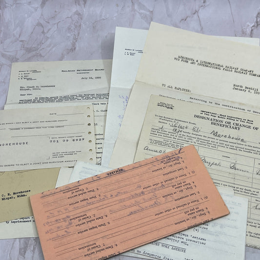 1937 Railroad Retirement Board Papers Clark E. Morehouse Mizpah MN TA9-E1