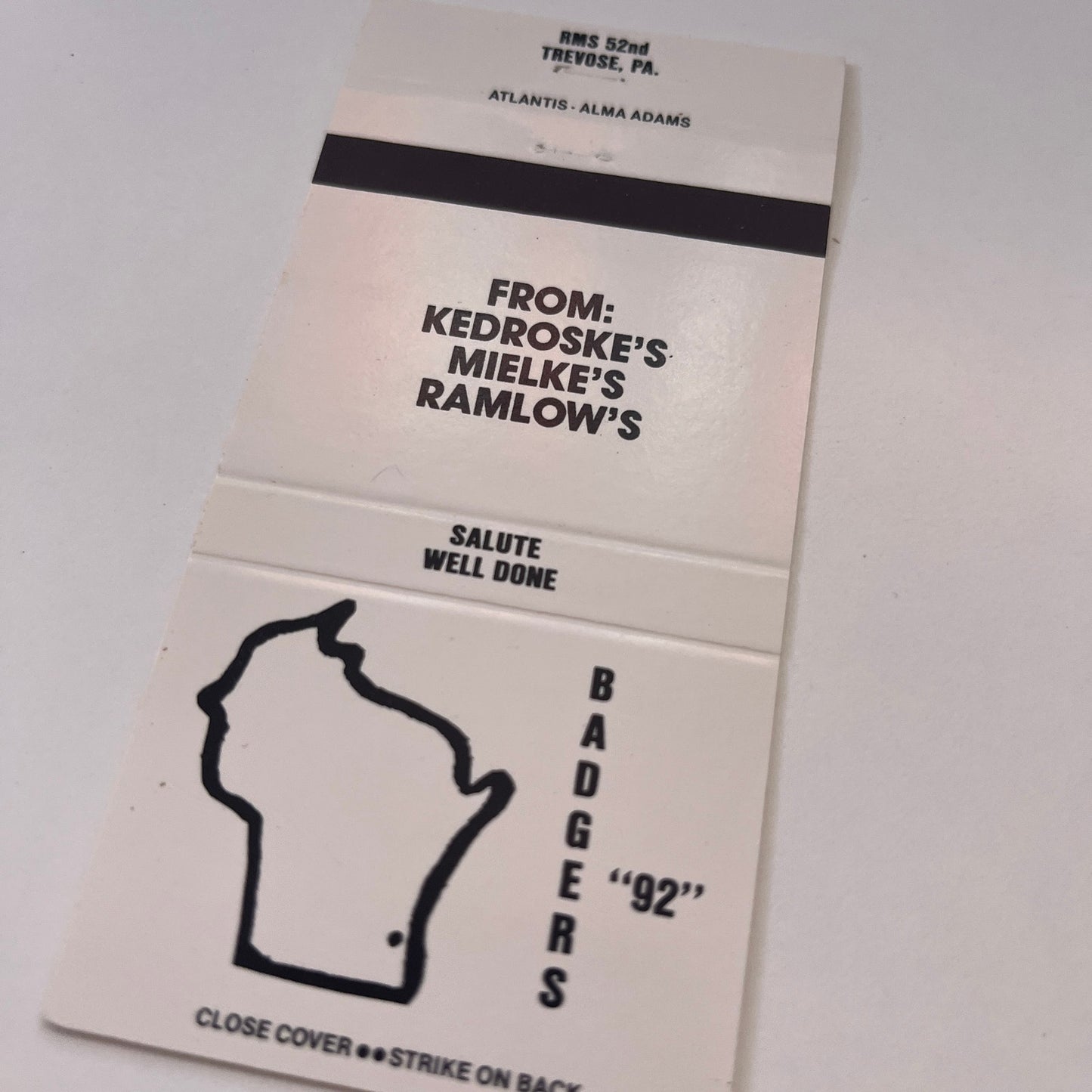 1992 RMS 52nd Trevose PA Kedroske Mielke Ramlow Vintage Matchbook TB6-MB2-7