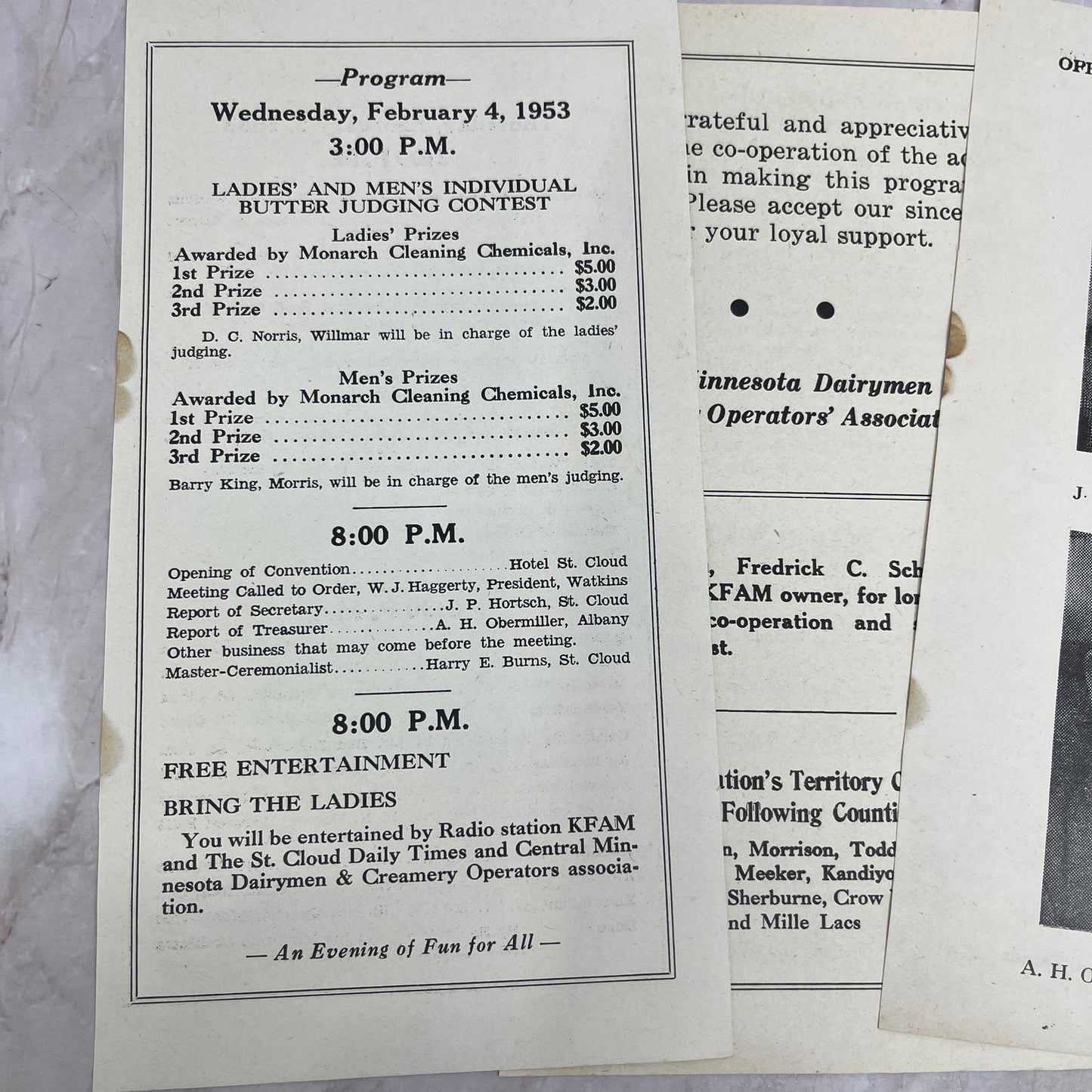 1953 Itinerary & Officers Central Minnesota Dairymen & Creamery Operators AE9DC2