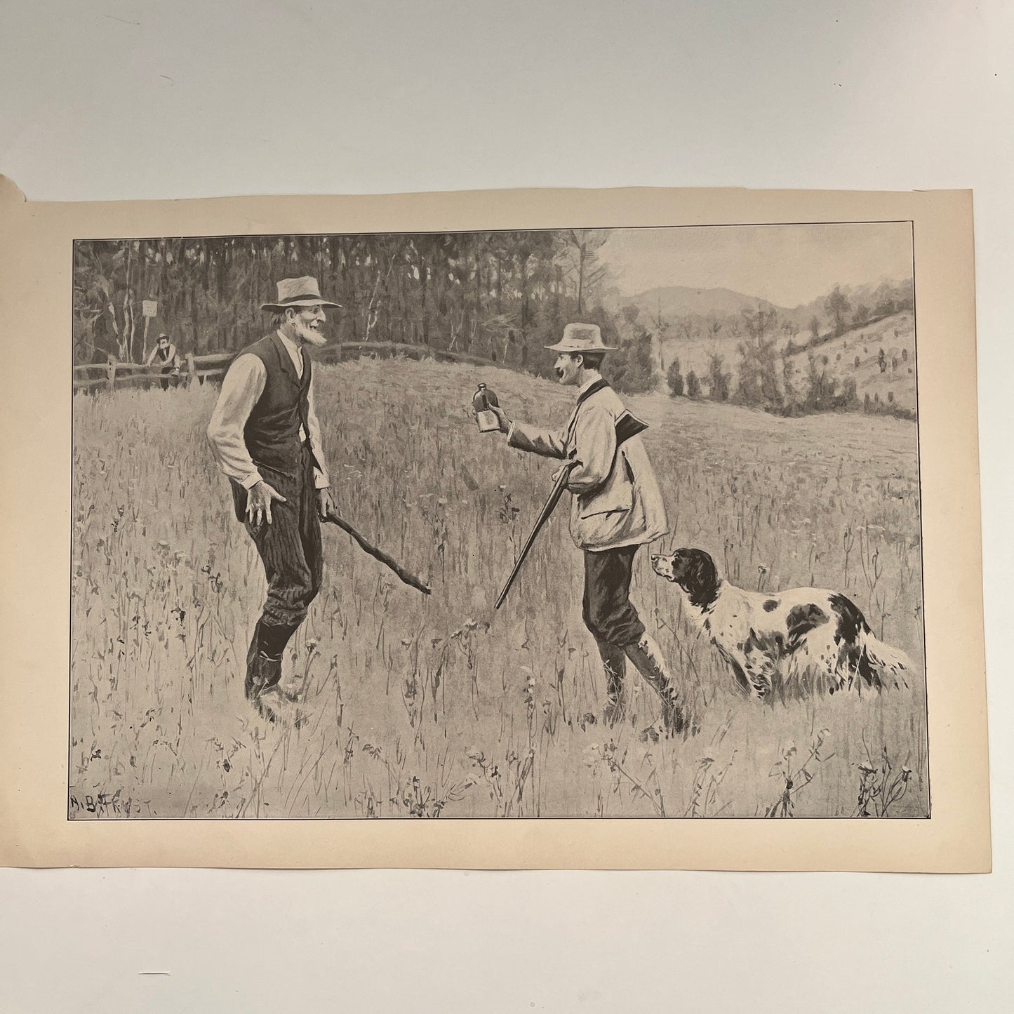 The Conciliator - Hunting Scene - Original 1904 A.B. Frost Art Print V26-4