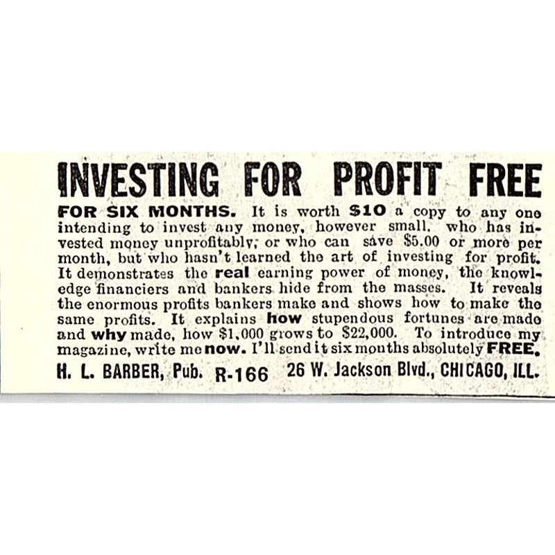 H.L. Barber Investments 26 W. Jackson Blvd Chicago 1914 Original Ad AF3-Q4
