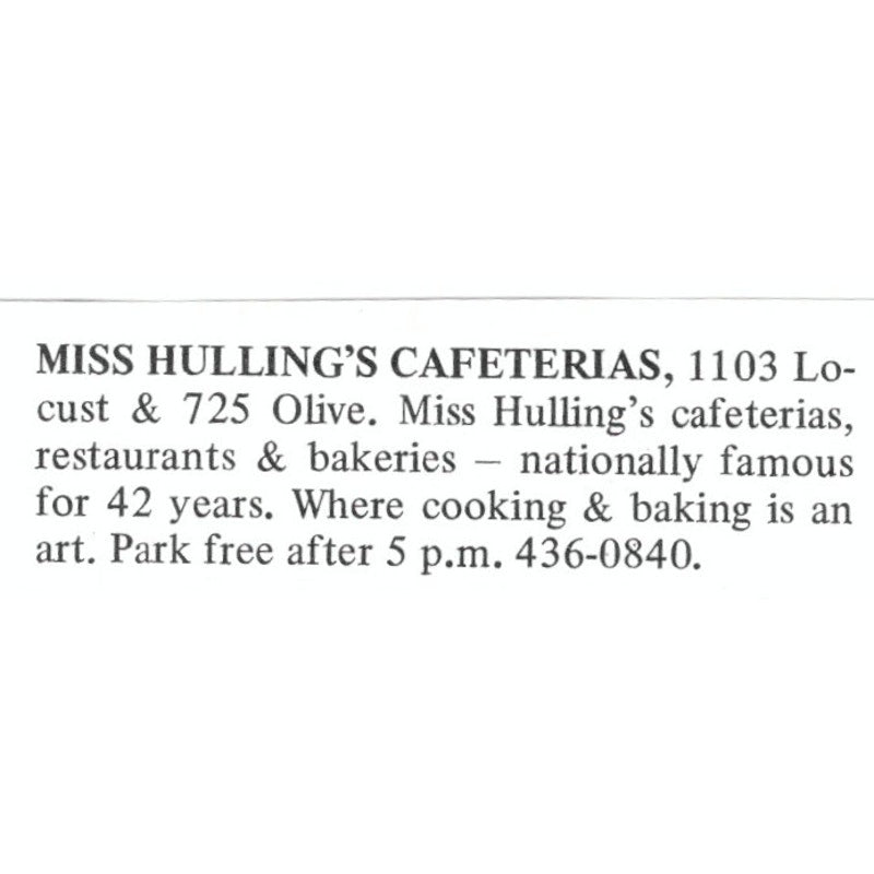Miss Hulling's Cafeterias Locust & Olive St. Louis 1971 Magazine Ad AD8-O1