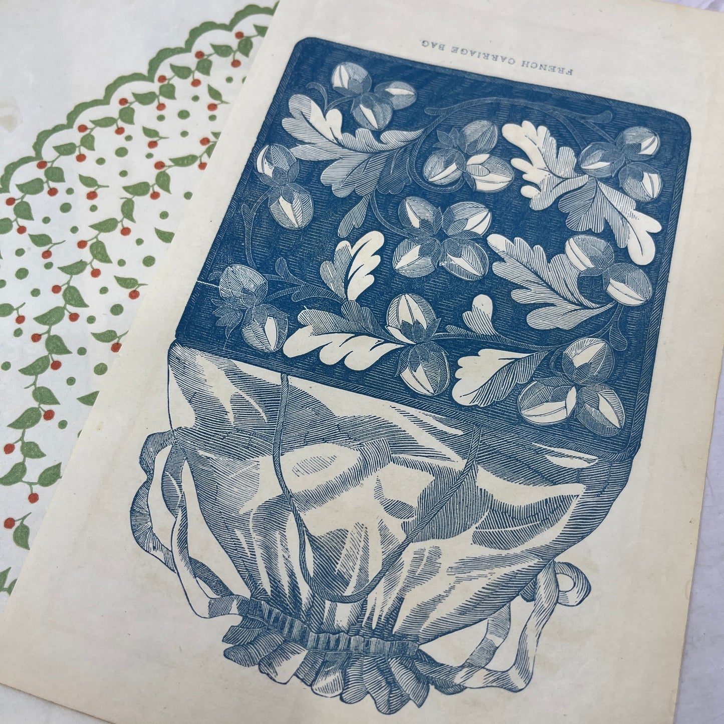 Lot of Original Tinted Embroidery Sewing Patterns 1857 Godey's Book TH9-MG6