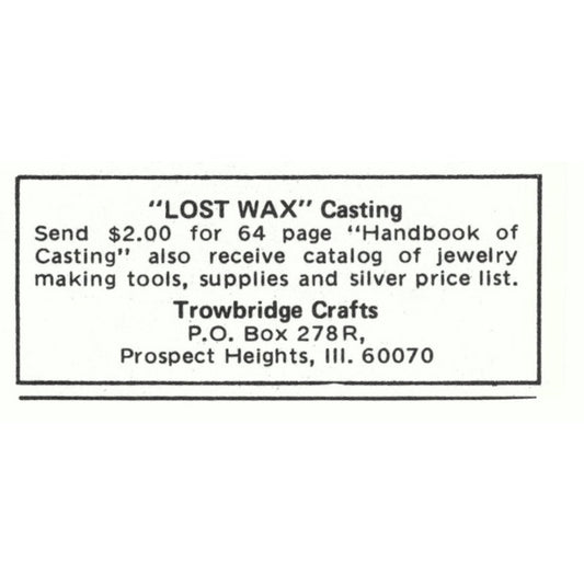 Trowbridge Crafts Lost Wax Casting Prospect Heights IL 1971 Magazine Ad AD8-O2