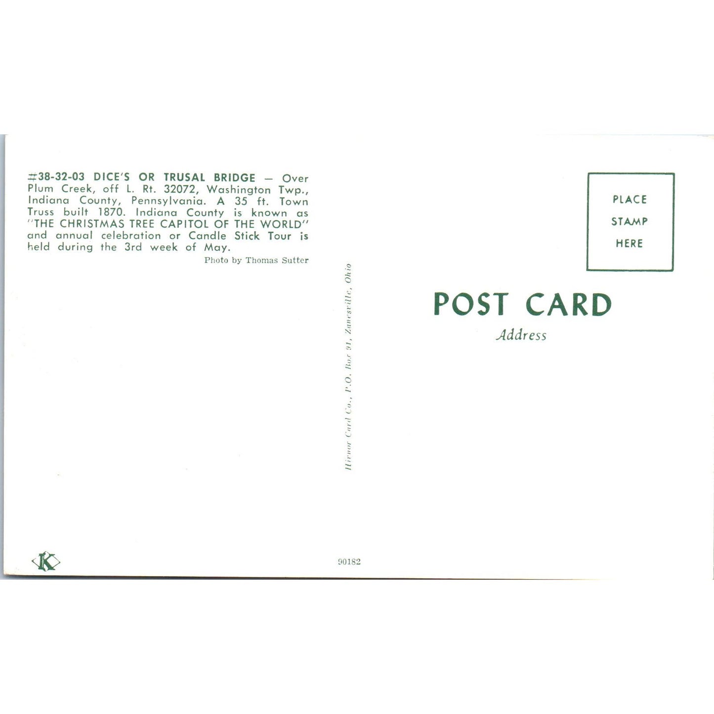 Dice's Or Trusal Bridge Washington Twp PA Vintage Covered Bridge Postcard PC16