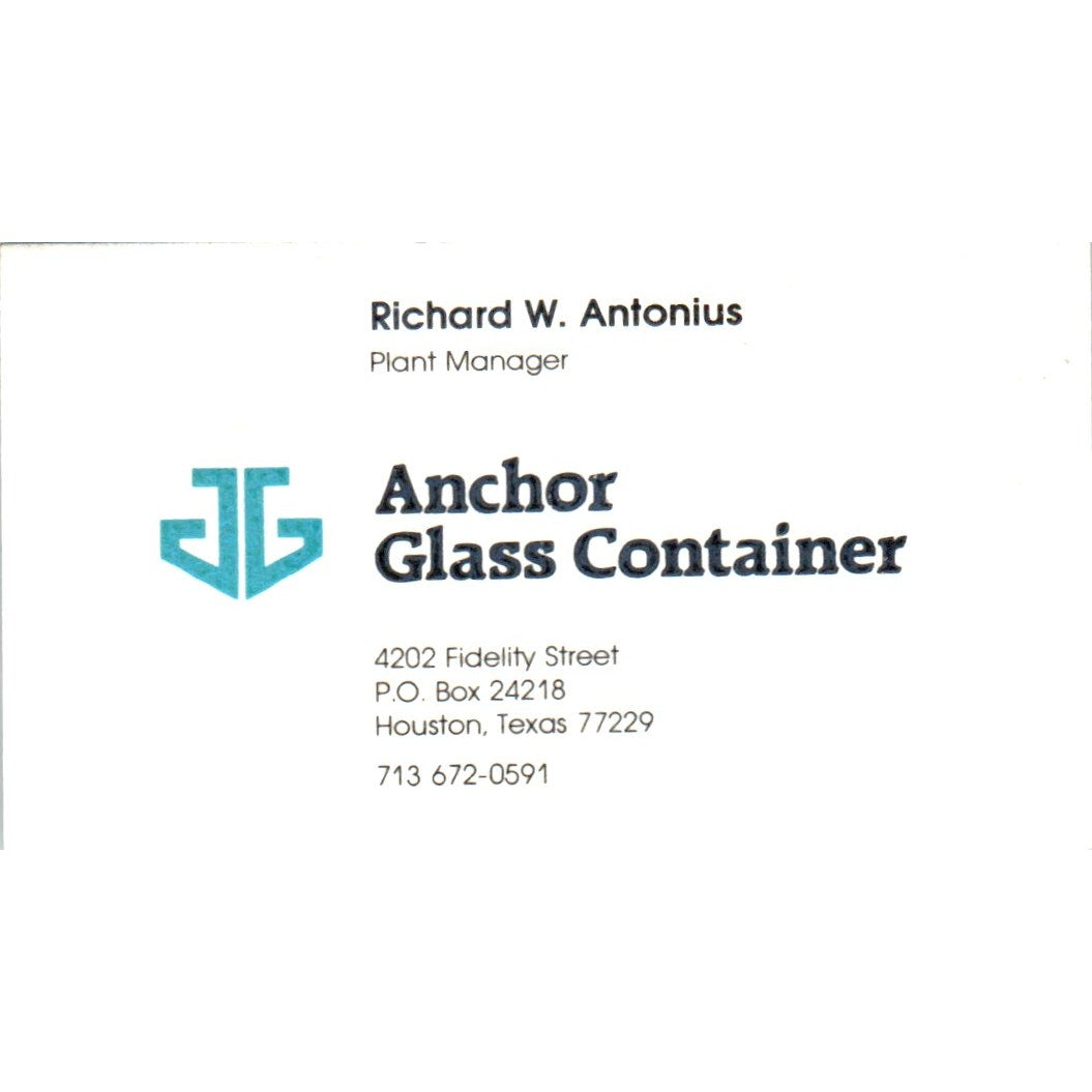 Richard W. Antonius Anchor Glass Container Houston Vintage Business Card SD8-B4