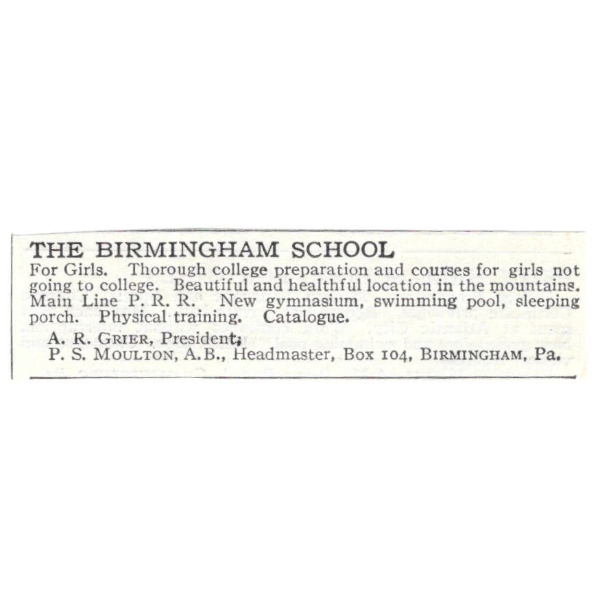Birmingham School A.R. Grier P.S. Moulton PA 1918 Original Advertisement AE5-SA9