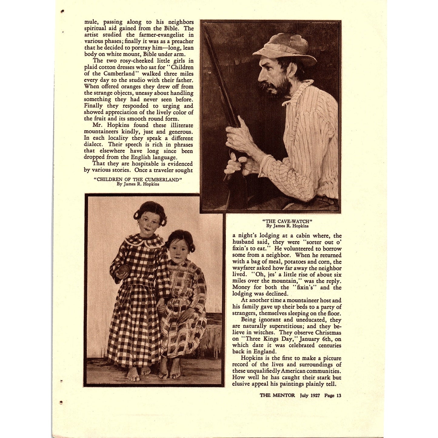 James R. Hopkins Cumberland Mountain Folk Lula Merrick 2 Page Article 1927 AG3-6