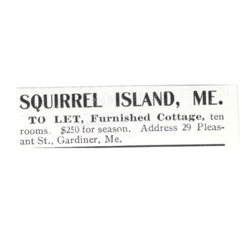 Squirrel Island ME Furnished Cottage Gardiner ME 1903 Ad AF8-S40