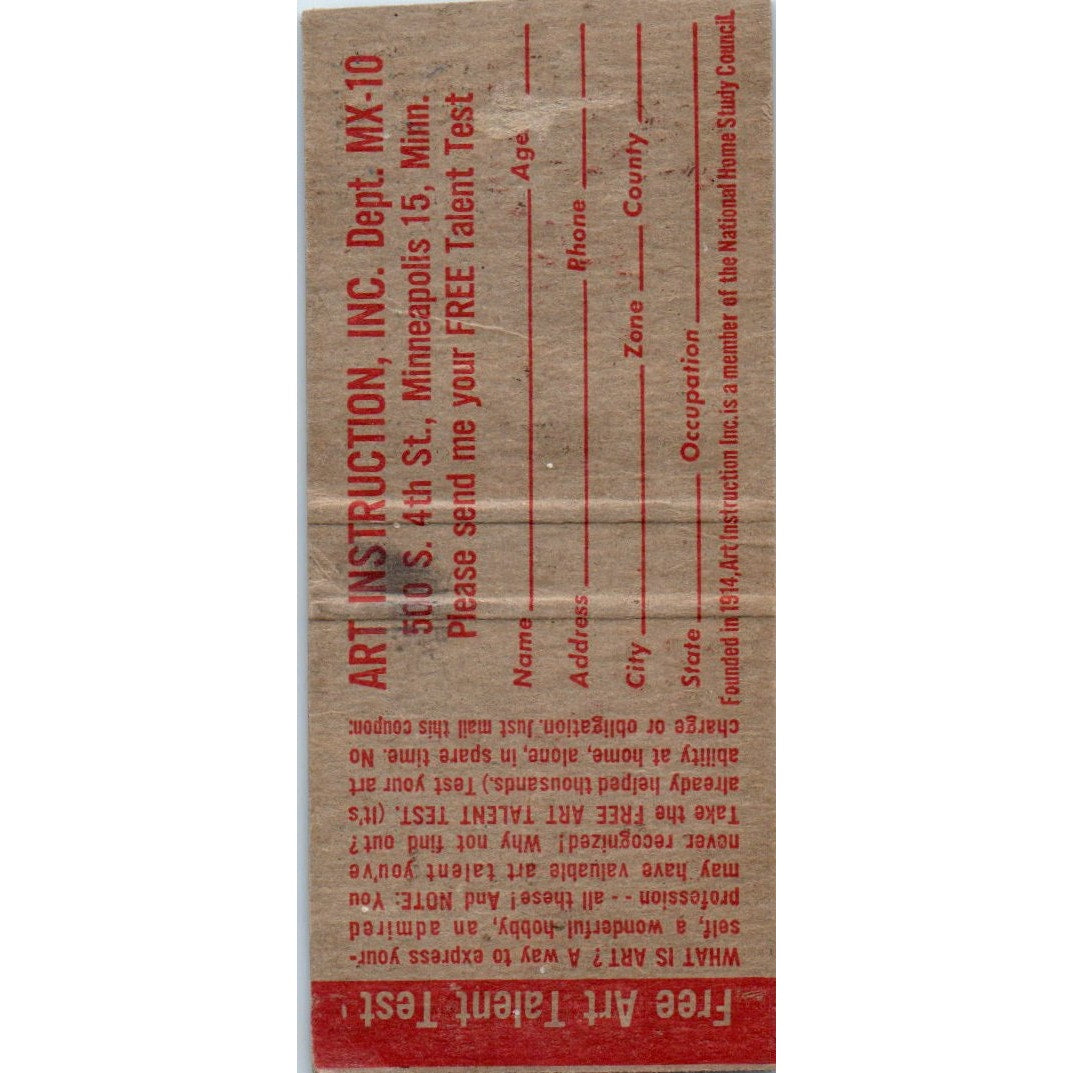 Art Ability Talent Test Vintage Matchbook Cover SD4-Y14