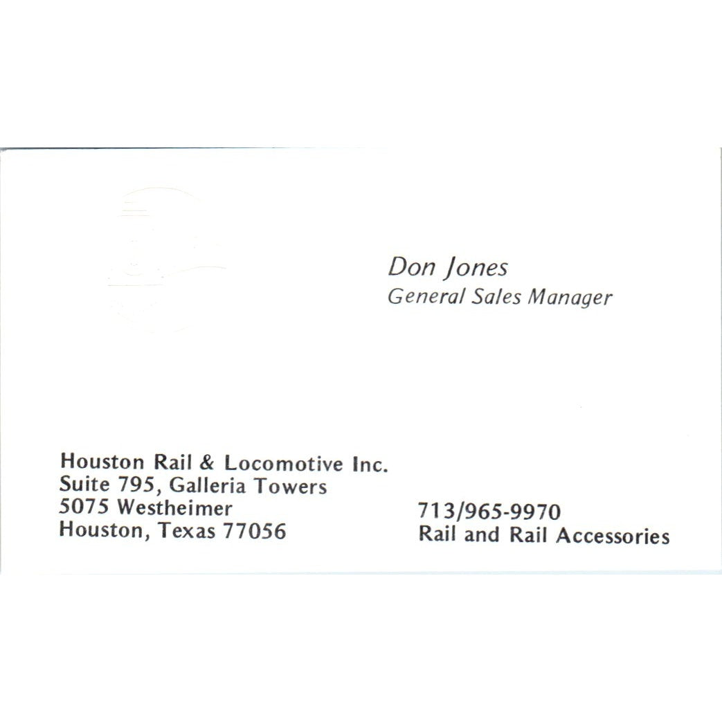 Don Jones Houston Rail & Locomotive Inc Vintage Business Card SD4-B4
