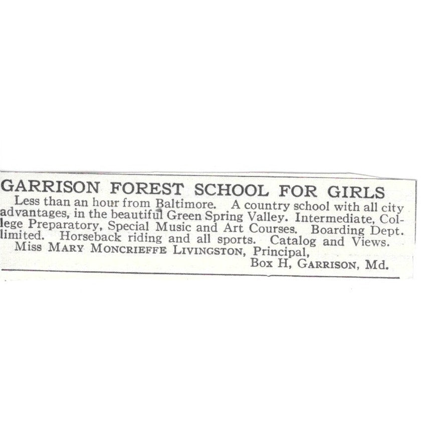 Garrison Forest School for Girls Garrison MD Mary Livingston c1920 Ad AG4-S7