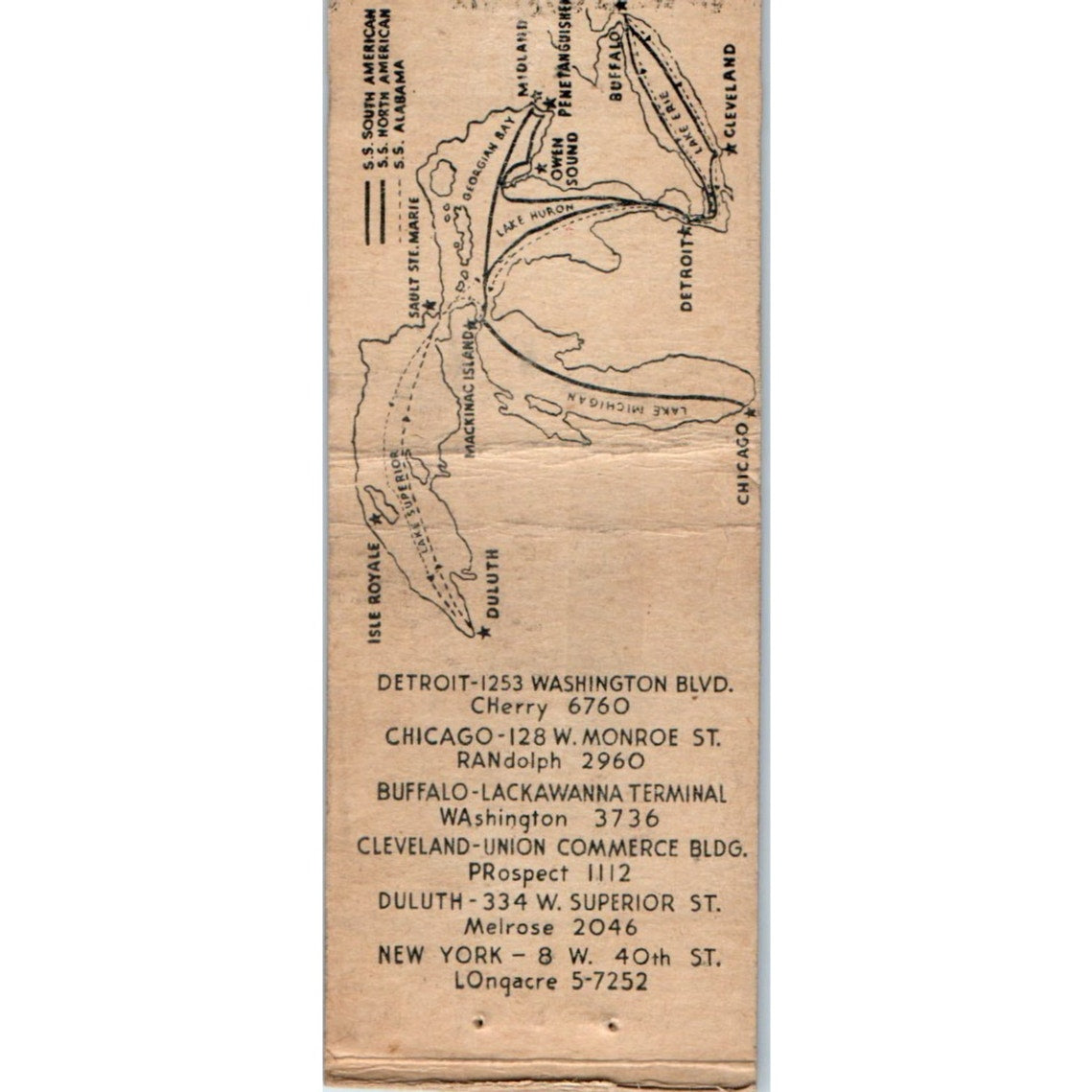 Georgian Bay Line Great Lakes Transit Company Vintage Matchbook Cover SF4-Y5