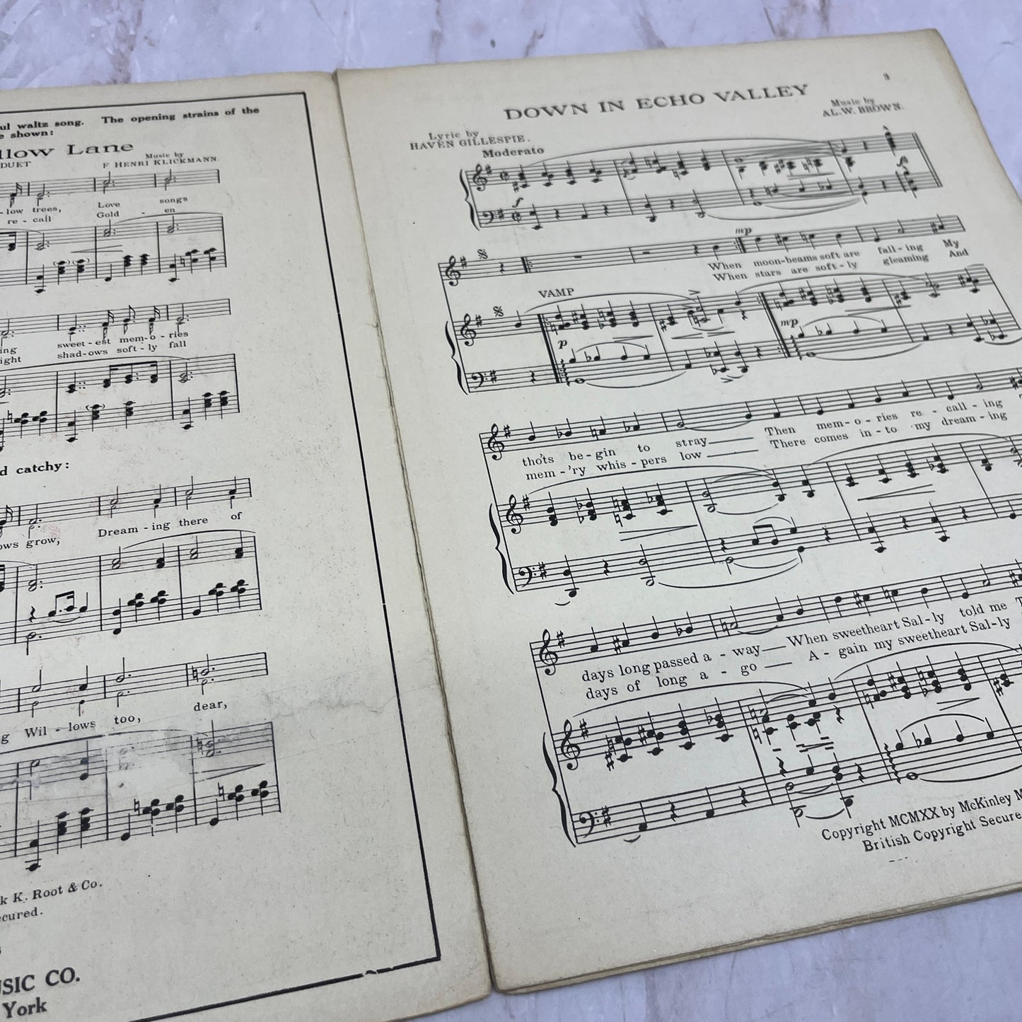 1919 Down in Echo Valley Haven Gillespie Al. W. Brown Antique Sheet Music Ti5