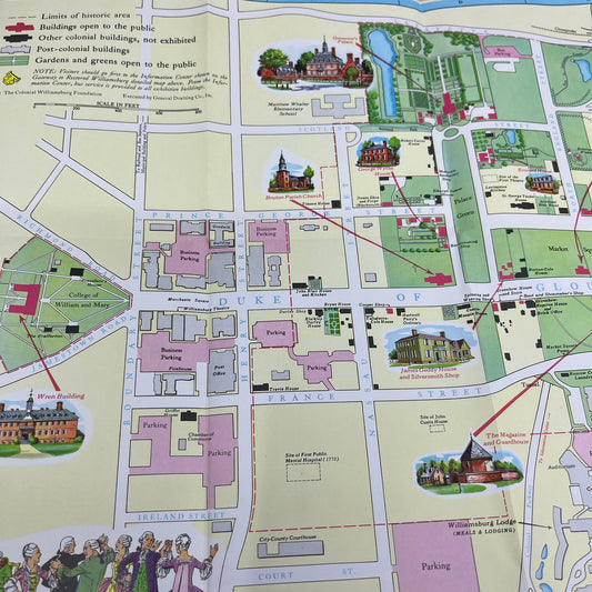 1970s Map of Colonial Williamsburg VA Fold Out Travel Map Guide TH9-TM1