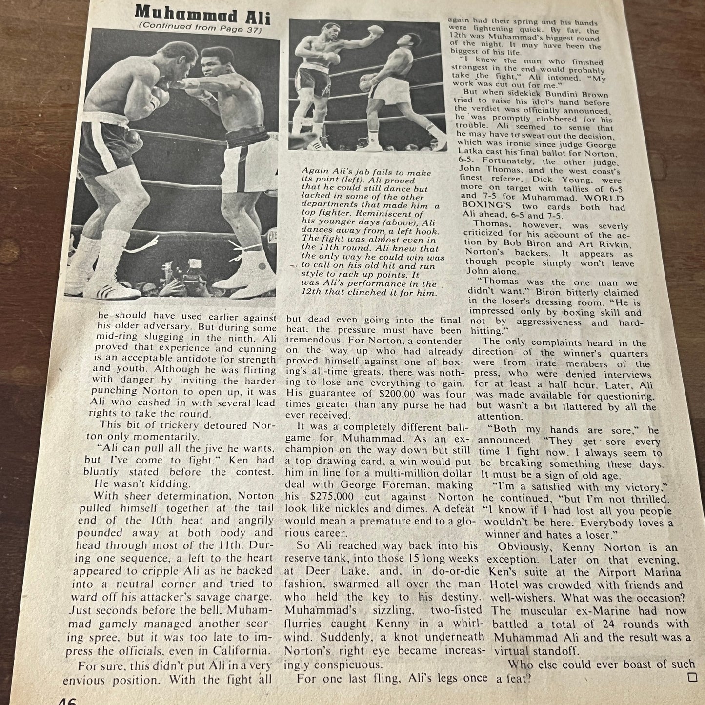 Muhammad Ali Vs Ken Norton Battle of Broken Jaw Fight Recap 4 Pages 1974 AG1-10