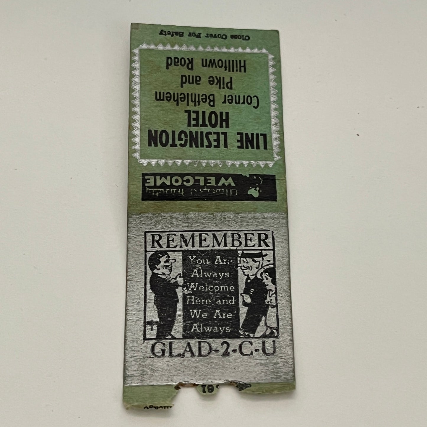 Line Lesington Hotel Corner Bethlehem Pike & Hilltown Rd Matchbook MB59-1