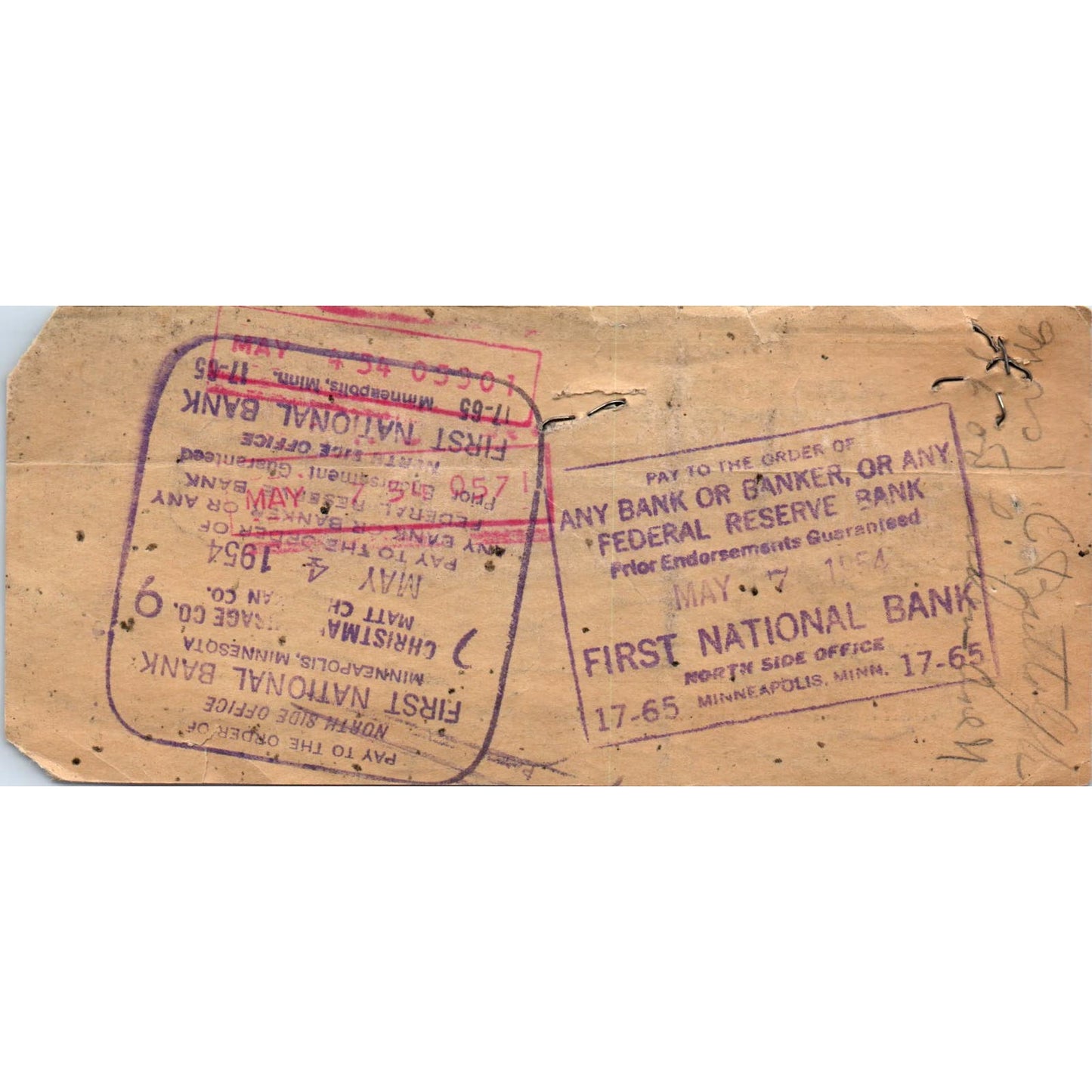 1957 Bounced Check First National Bank Minneapolis MN AE2