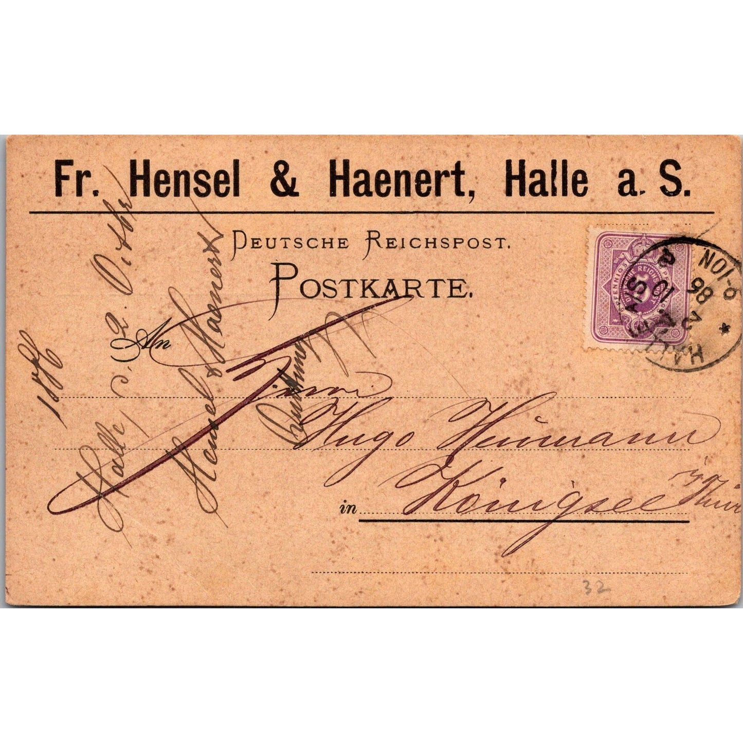 Fr. Hensel & Haenert Halle 1886 German Reich Postcard TE2-GRP