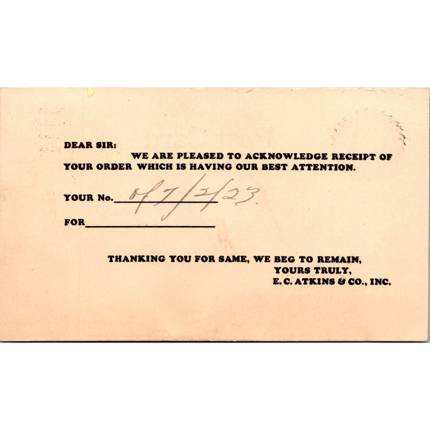 E.C. Atkins Co AAA Atkins Always Ahead Indianapolis IN 1925 Postal Card AK1-M3