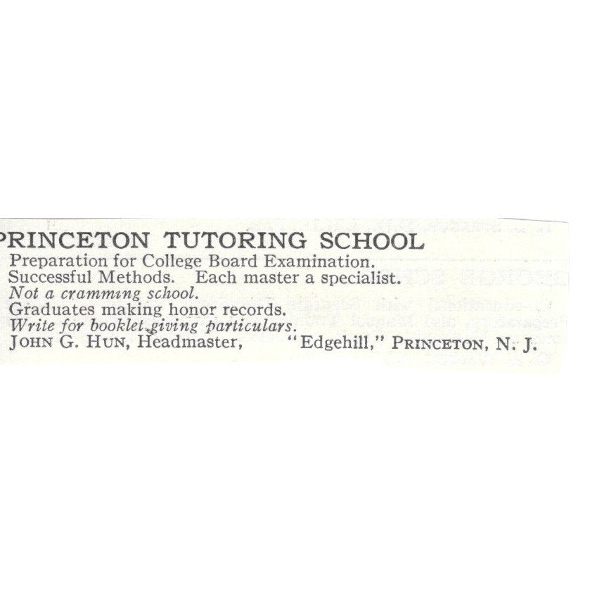 Princeton Tutoring School Princeton NJ John G. Hun c1920 Harper's Ad AG4-S9