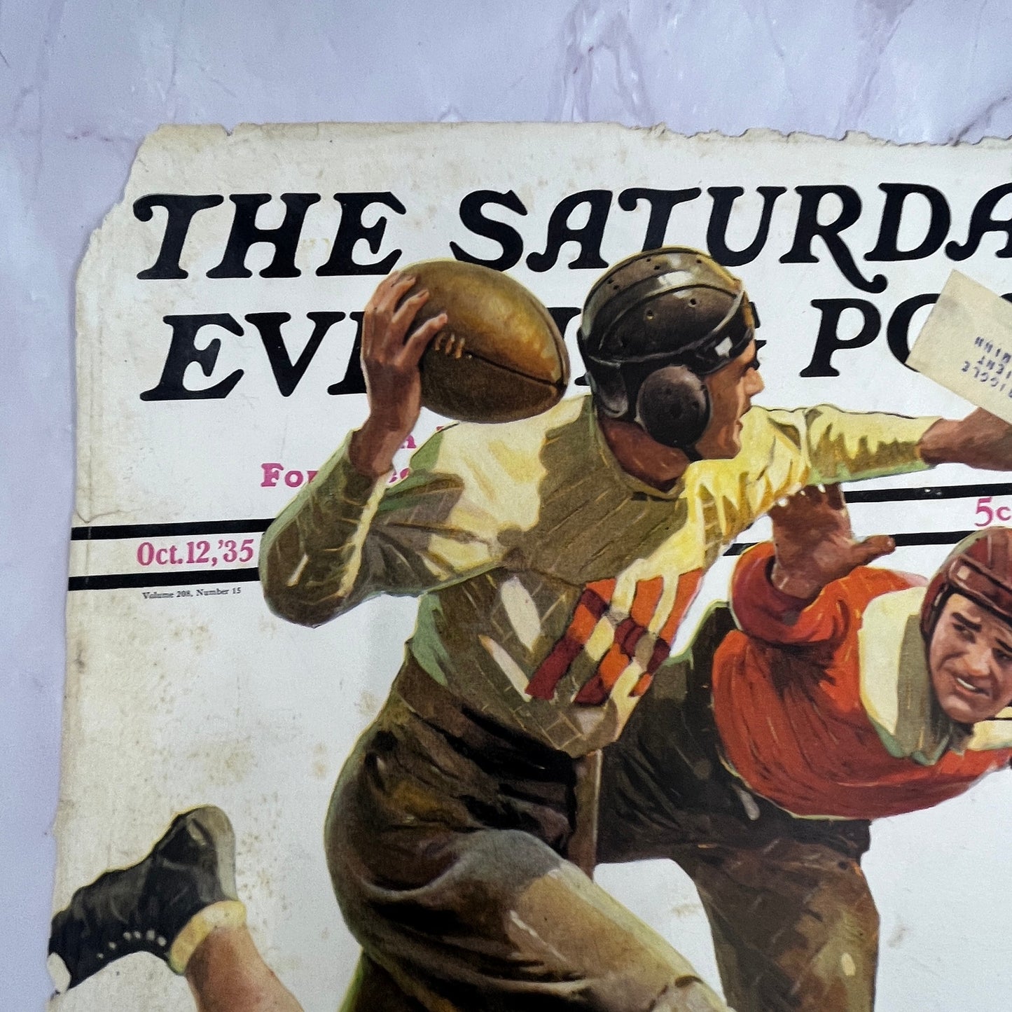 1935 Oct 12 Saturday Evening Post M.L. Bower Football Cover ONLY 10x13 V17