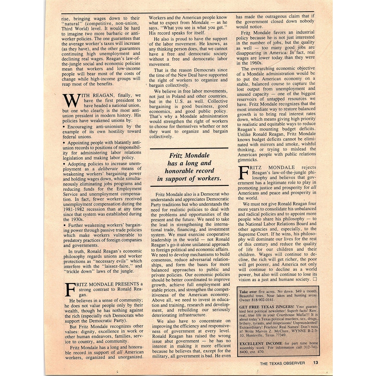 Walter Mondale Geraldine Ferraro Vote Democrat 1984 Ad AF6-9