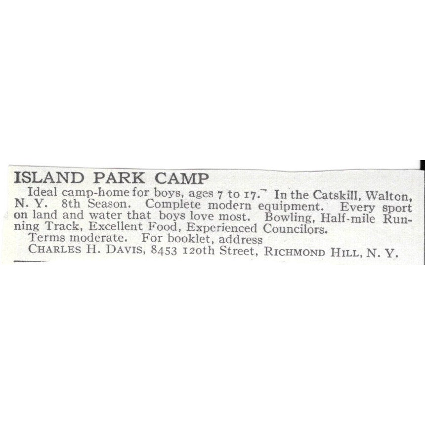 Island Park Camp New York NY Charles H. Davis c1920 Harper's Magazine Ad AG4-S7