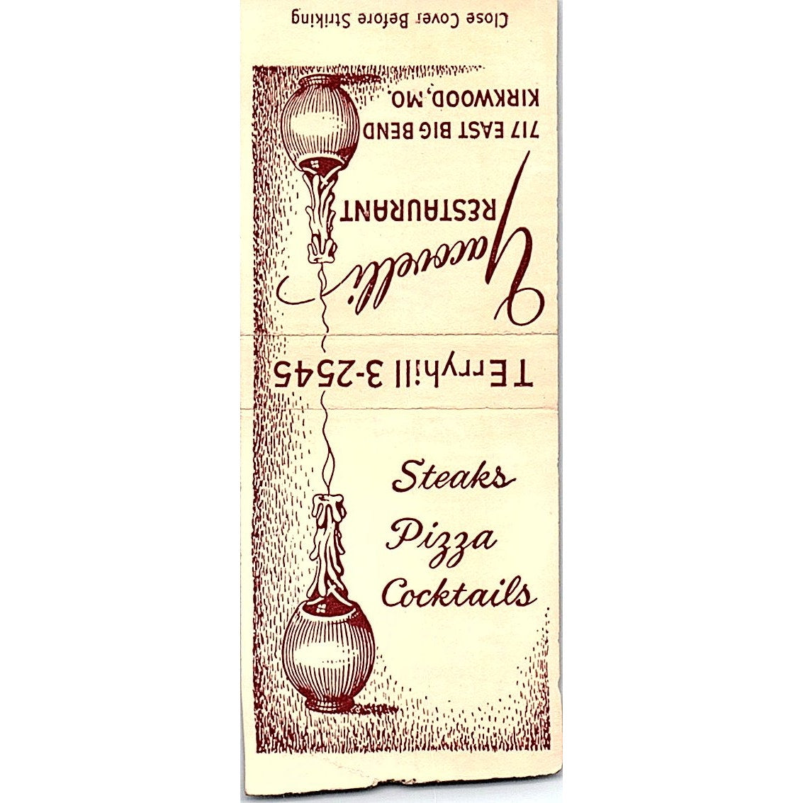 Yacovelli Restaurant Kirkwood MO Vintage Matchbook Cover SF3-Y3
