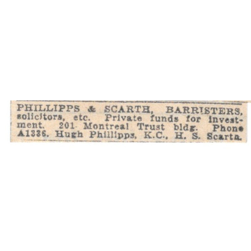 Phillipps & Scarth Barristers Hugh Phillipps Scarta Winnipeg 1920 Ad AG2-S4