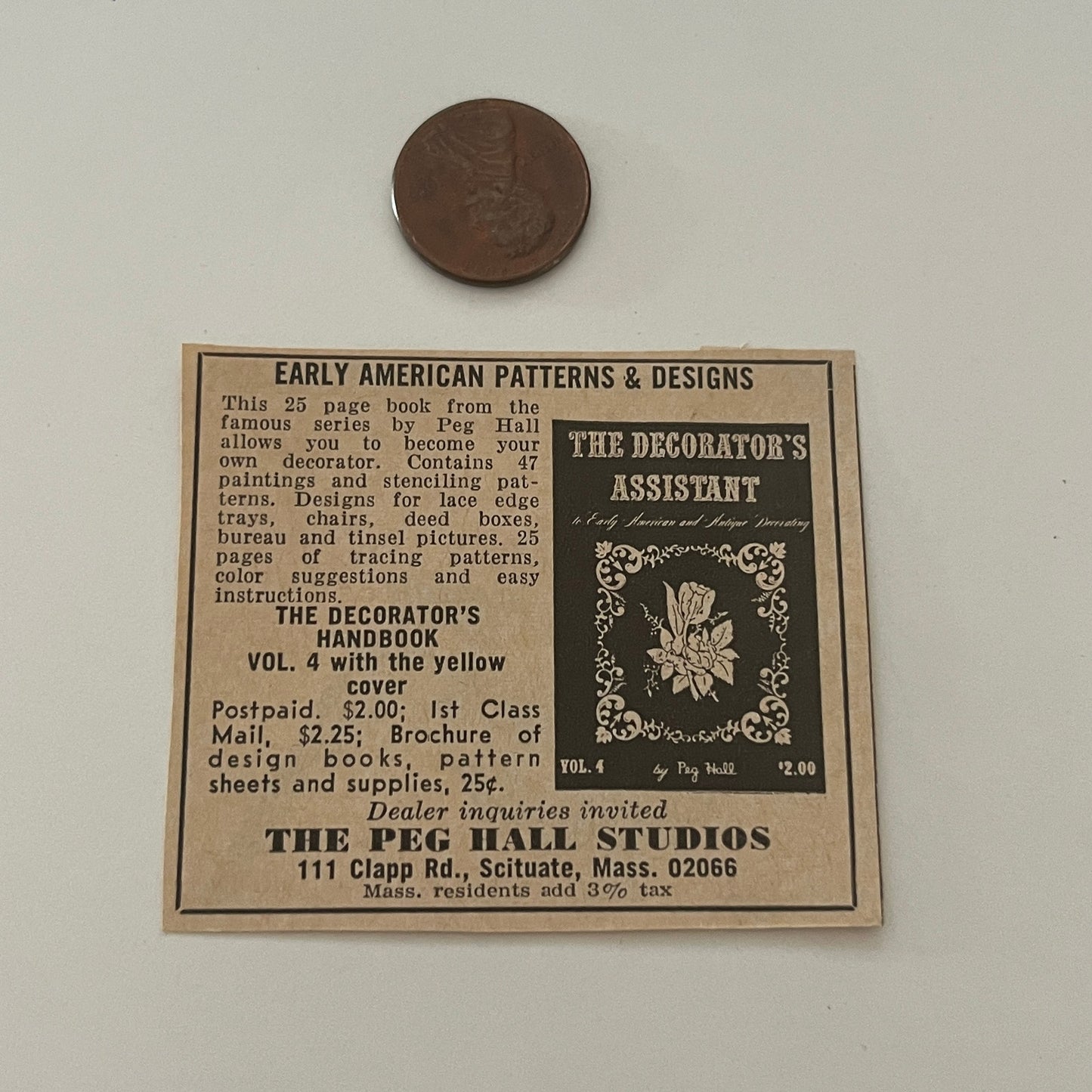 The Peg Hall Studios Decorator's Handbook Scituate MA 1971 Magazine Ad SAG4-S14