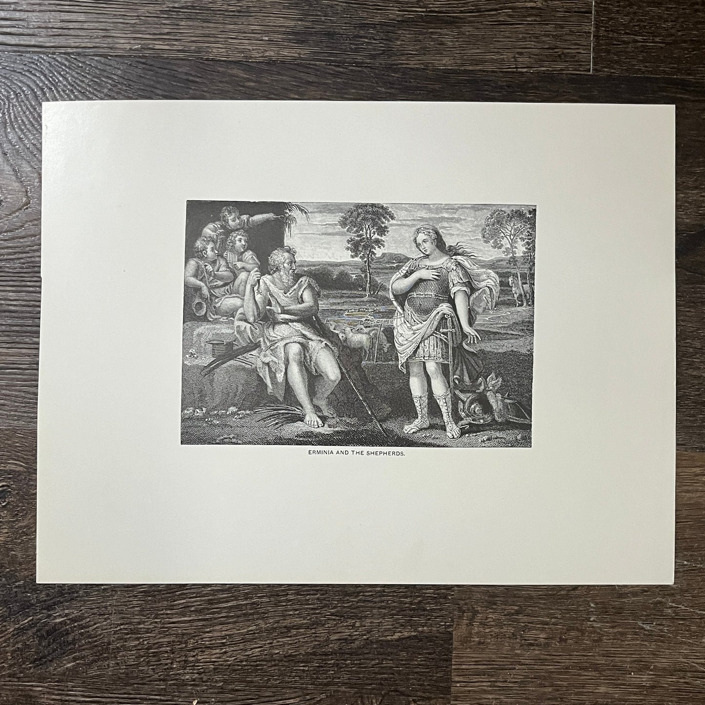 Ermina and the Shepherds by Domenichino Antique Engraving 9x12 V10