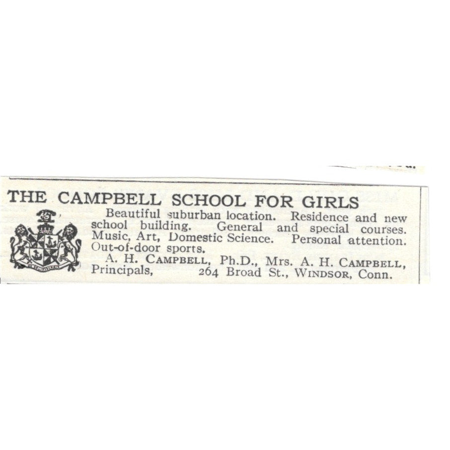 Campbell School for Girls Windsor CT AH Campbell PhD c1920 Magazine Ad SAG4-S3